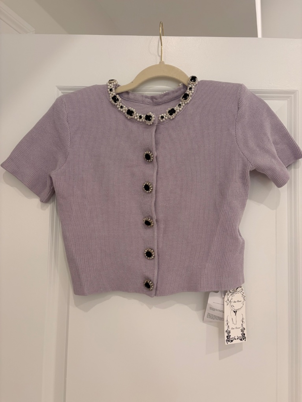Cropped Knit Cardigan and Midi Skirt Set in Lavender - Picture 2 of 3